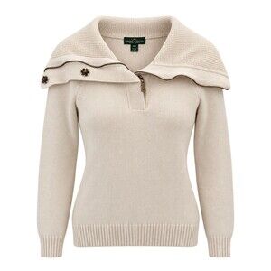 Vtg Ralph Lauren Jeans Co LRL Sailor Collar Knit Sweater Womens Sz M Cream Ivory